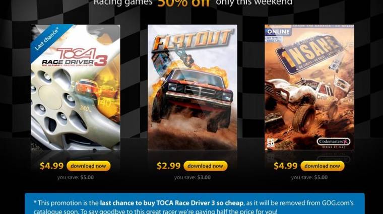 GOG.com hétvégi akció - Toca Race Driver 3, Flatout, 1NSANE bevezetőkép