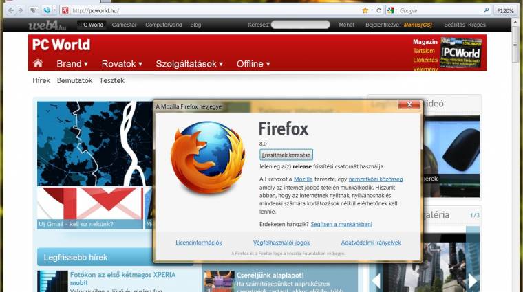 Letölthető a Firefox 8 kép
