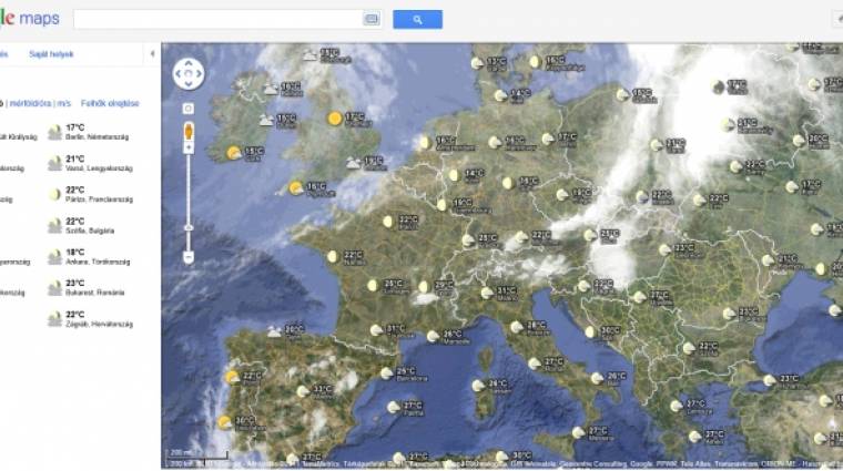 Időjárás-adatokkal bővült a Google Maps kép