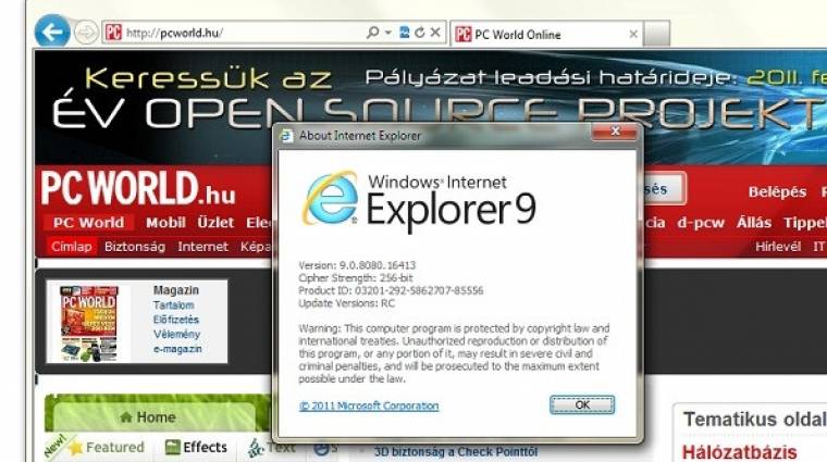 Internet Explorer 9 RC - 2 millió letöltéssel kép