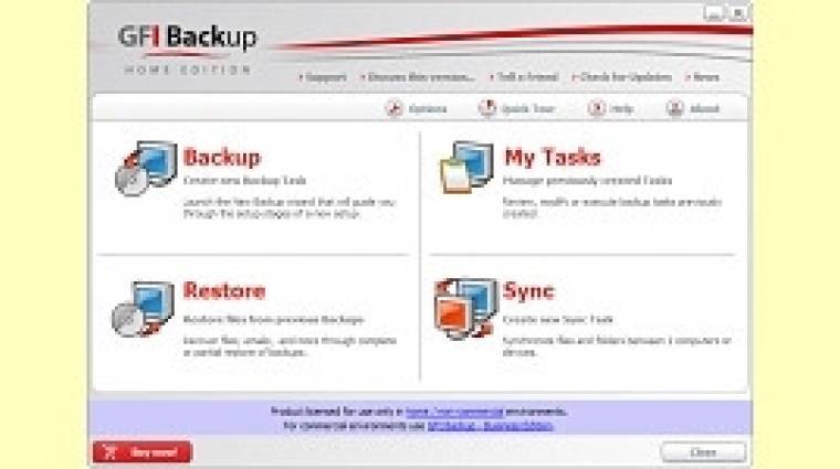 Adatmentés profi módon: GFI Backup 2009 Home Edition kép