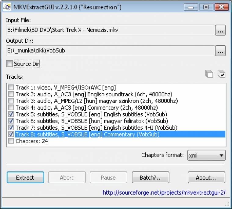 A Matroska fájlokból legegyszerűbben a MKVExtractGUI-2 programmal tudjuk ki...