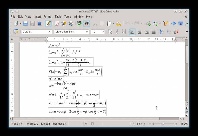 RTF math kompatibilis az új csomag.