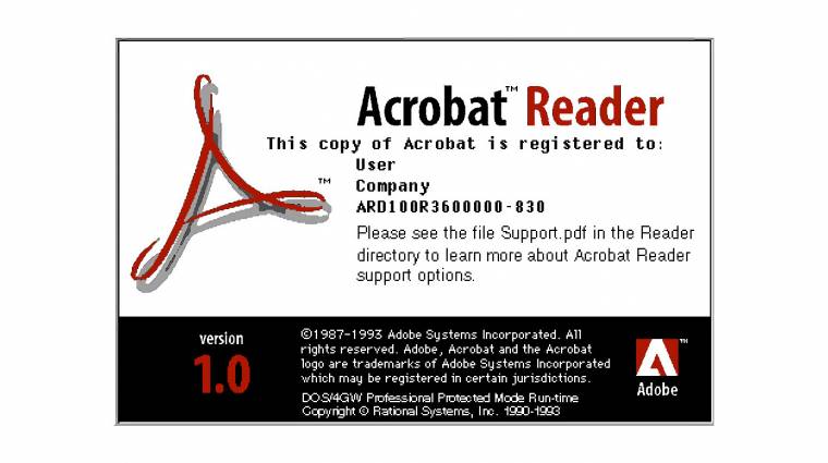Az 1993-as Adobe Reader 1.0 kalózkodását sem tűri az Adobe kép