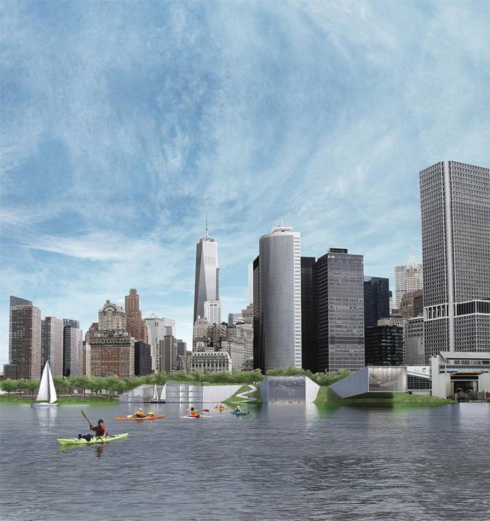 A tervek szerint a parkosított és megemelt partvonal védené Manhattan szigetét a vízszint emelkedésétől (Fotó: Bjarke Ingels Group)