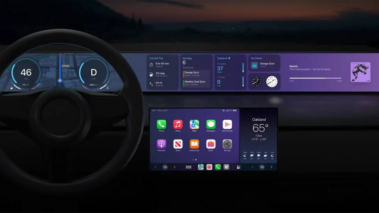 Az Apple szerint mindegy, hány és milyen formájú képernyő van az autóban, a CarPlay mindet képes lesz kezelni (Fotó: Apple)
