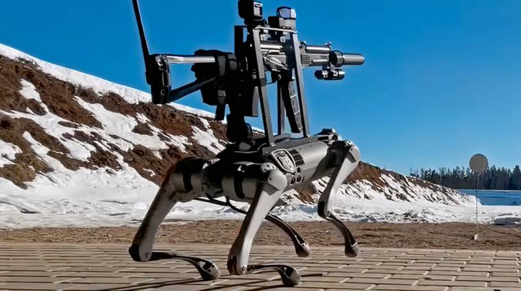 Félelmetesen kezeli a gépfegyvert az orosz robotkutya kép