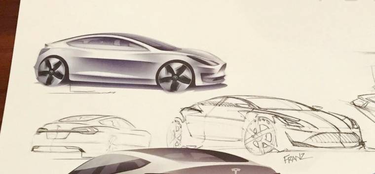 Holzhausen koncepciórajzai a Tesla Model 3-ról (Fotó: Tesla)