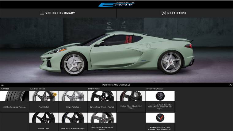 A véletlenül élesített weboldal egyik képe - a Corvette E-Ray választható felnijeivel (Fotó: midenginecorvetteforum.com)