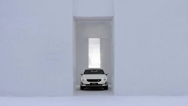 A Polestar 2 type car in the special snow cube (Photo: Polestar)