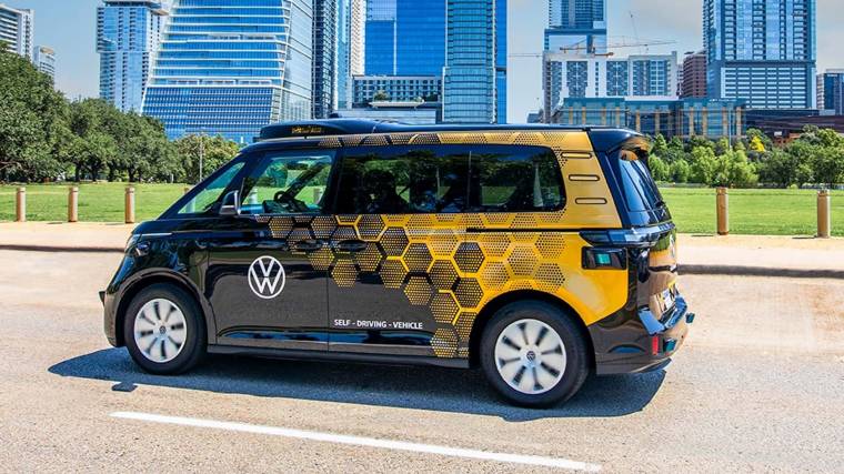 The Volkswagen ID.  Buzz AD self-driving test car on the streets of Austin (Photo: Volkswagen)