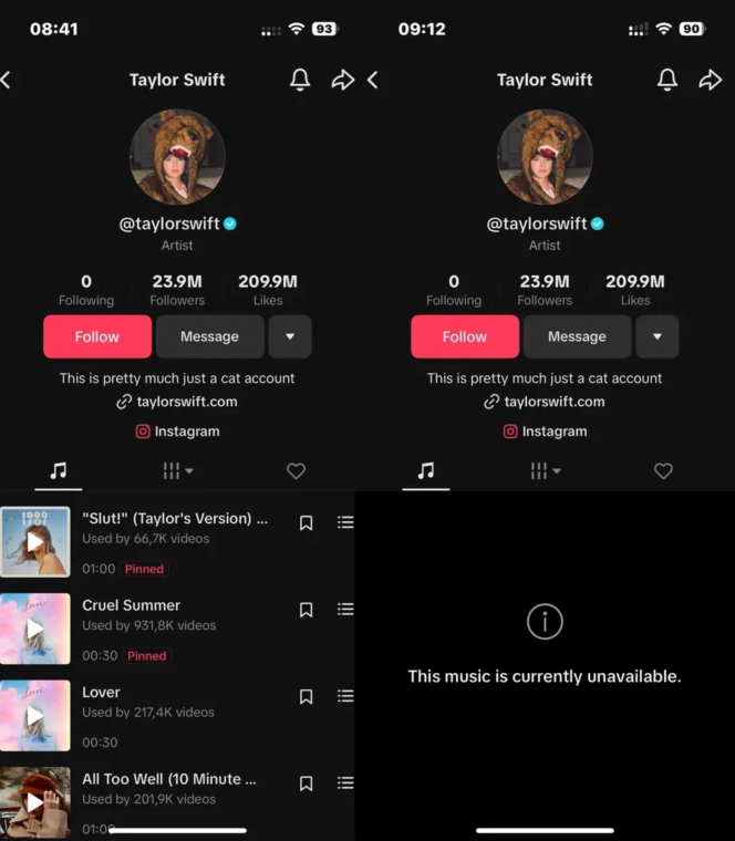 Taylor Swift profilja előtte és utána (Fotó: The Verge)