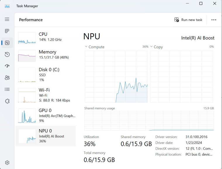 A Core Ultra laptopok tulajdonosai valós időben figyelhetik az NPU kihasználtságát a Feladatkezelőben, de az AMD-s tábornak sem kell búsulnia, a Windows 11 24H2 frissítéssel a Ryzen AI NPU-k is megjelennek majd ezen a felületen.