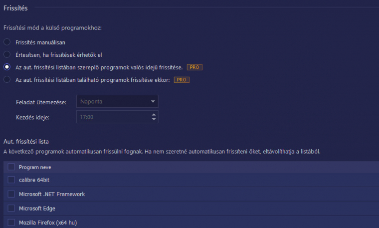 A frissítést időzítheted megadott időpontra, vagy ha te szeretnéd felügyelni a program működését, maradhatsz a szimpla értesítéseknél is