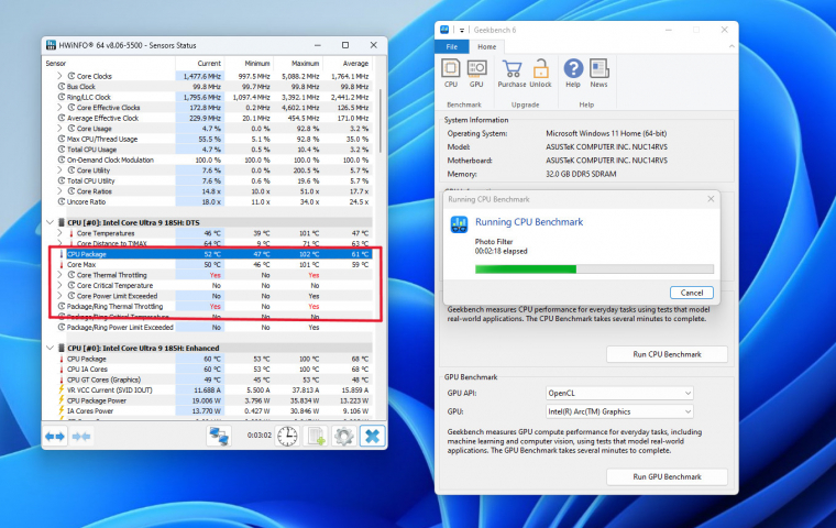 A CPU hőmérséklete 102 Celsius fokig szökött fel, és a GPU-t, NPU-t éppen nem is terheltük