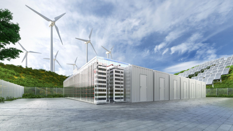 Illusztráció: Akkumulátoros energiatároló egység egy látványterven. Forrás: Siemens