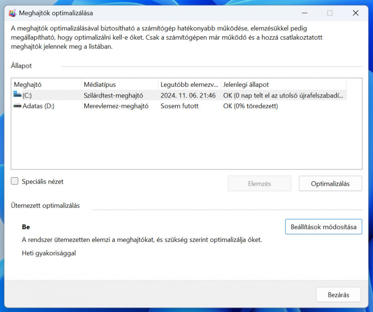 Szerencsére a WIndows 11 segít elkerülni az SSD-k defragmentálását