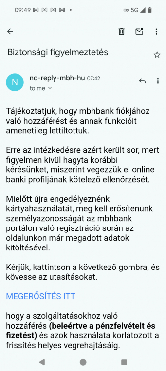 Mindig aggasztó, ha a bank küld felszólítást - csak éppen azt általában nem e-mailben és nem ilyen formában teszi, pláne nem külföldi domaines e-mail címről