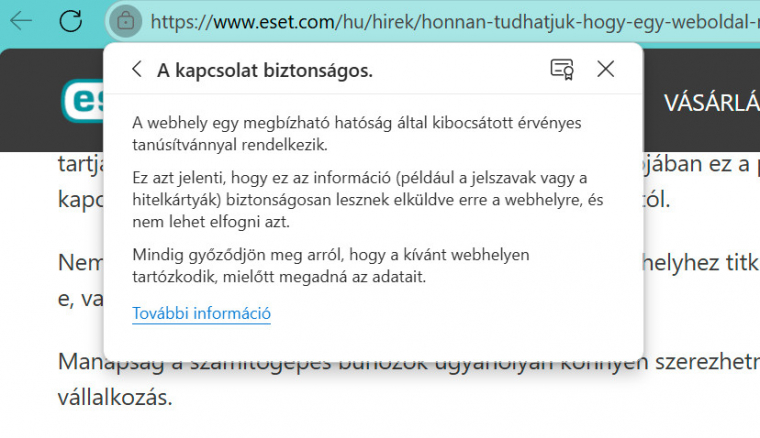 A HTTPS-hez ma már ragaszkodjunk - ha online adatainkat kell megadni, előbb ellenőrizzük a weboldal tanúsítványát