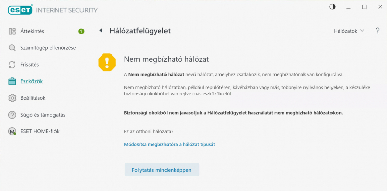 A fejlett védelmi szoftverek figyelmeztetnek, ha gyanús Wi-Fi hálózatra kapcsolódunk
