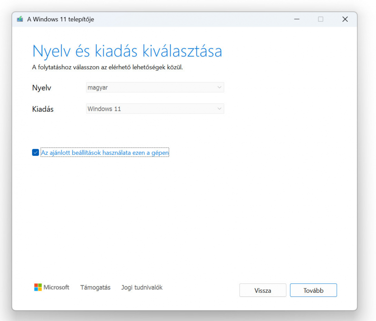 A Media Creation Tool egyszerűen használható és megbízható program