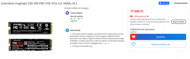 Ha valóban ennyibe kerülne egy 4 TB-os 980 Pro, a konfigurációk többsége 10+ TB-nyi SSD-kapacitással futna. Figyelj az árulkodó jelekre!