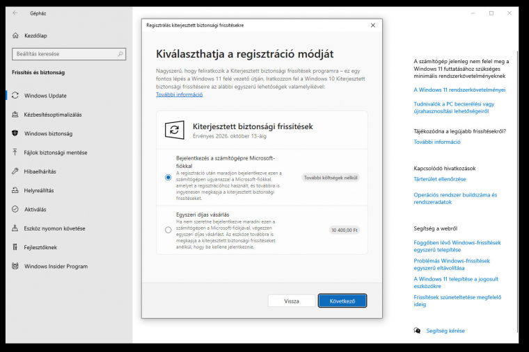 Az ingyenes verzió az EU-n belüli felhasználók számára azt jelenti, hogy még csak OneDrive mentést sem kell aktiválniuk az ingyenes frissítésekhez