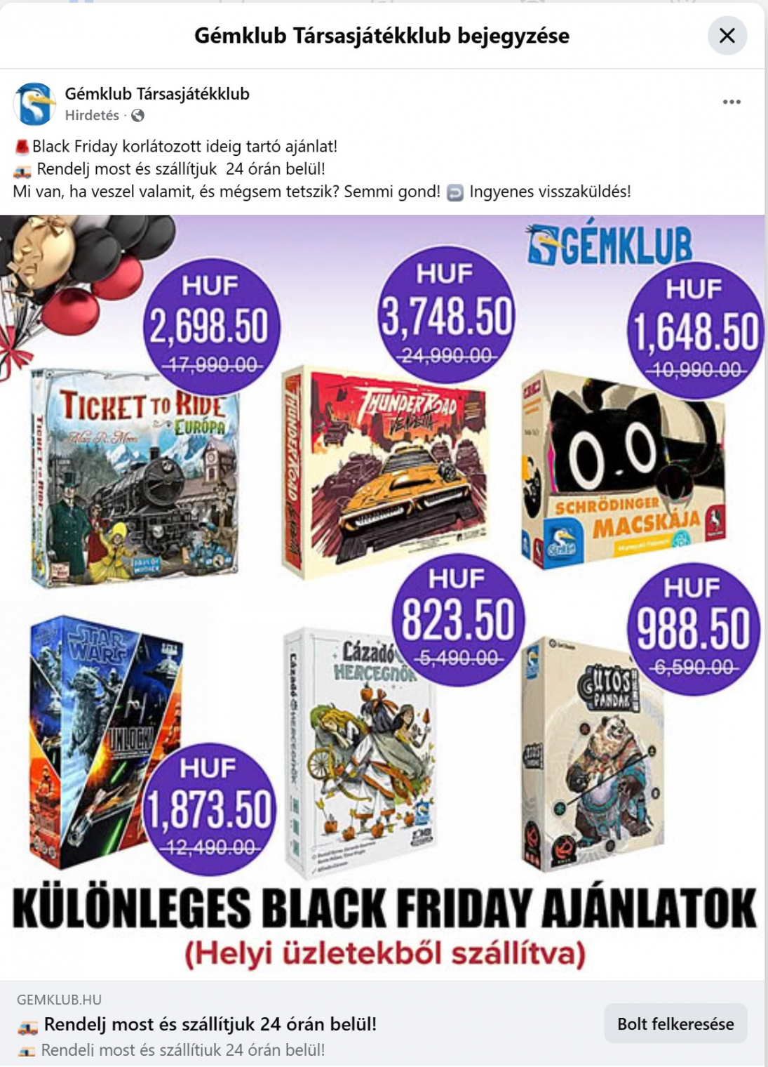 Így néz ki az egyik kamu oldal kamu Facebook-hirdetése