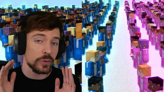 MrBeast nagy „fiúk a lányok ellen” Minecraft videója egy katasztrófa kép