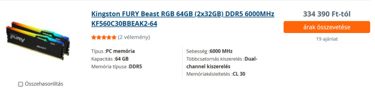 Ilyen memóriaárak mellett most épp nem alacsonyabb válaszidőre vágyunk, de ettől még érdemes helyén kezelni a teljes memóriakapacitás ráhatását a játékok teljesítményére. Csábítóan hangzik a 64 GB, de abszolút nem életszerű egy aktuális gamer konfigban; hiába az RGB, nincs olyan játék, ami ezt kihasználná