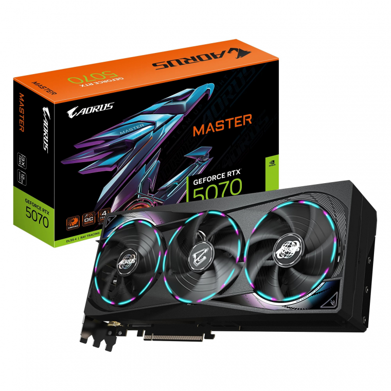 Adott kategórián belül a csúcsverzióknak jár a háromventilátorral szerelt Aorus Master hűtőborda, egy RTX 5070 esetében viszont erős túlzás. Ez a GPU kétventilátoros hűtéssel 80-100 ezer Ft-tal olcsóbban is a tiéd lehet, komoly különbség nem lesz.
