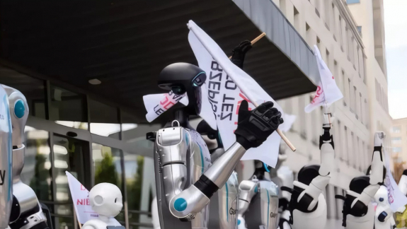 Robotok tüntettek Lengyelországban, hogy ne vegyék el az emberek munkáját kép