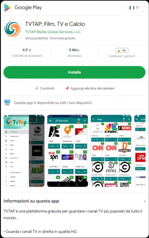 Így fest a RemControl egyik kamu Google Play-oldala 