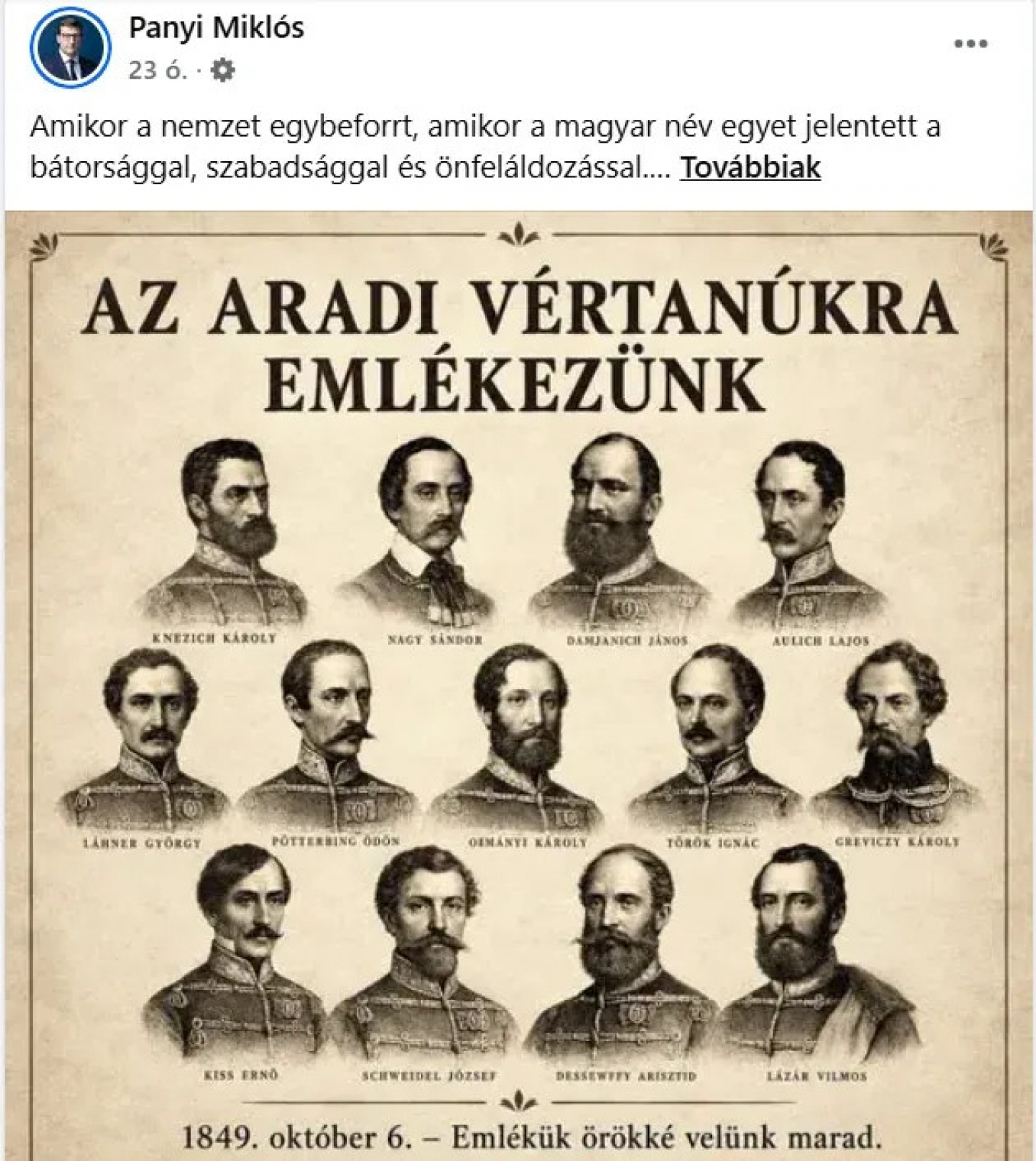 Panyi Miklós eredeti posztja