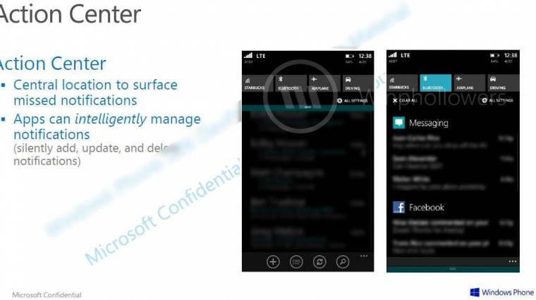 Ilyen a Windows Phone 8.1 értesítési központja kép