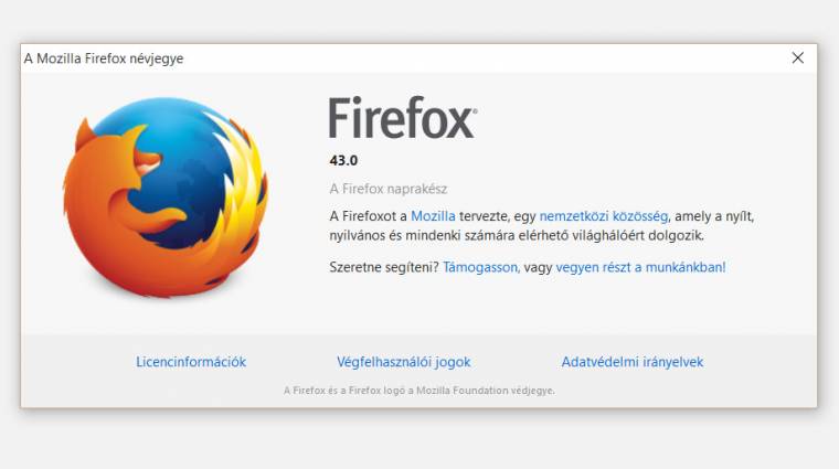 Itt a Firefox 43, gyorsabb 64 bites verzióval kép